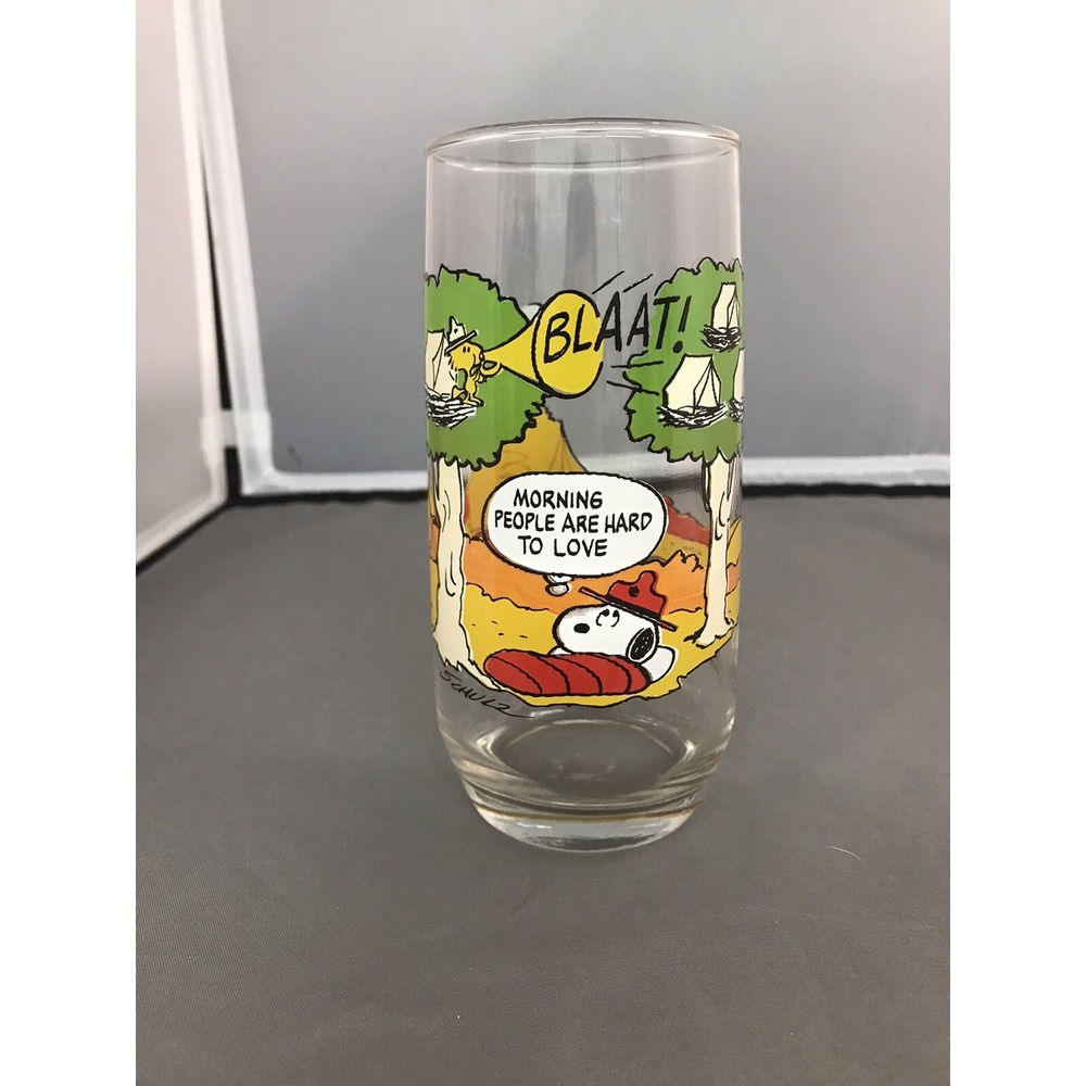Vintage 1983 McDonalds Camp Snoopy Glass Morning People Are Hard To Love